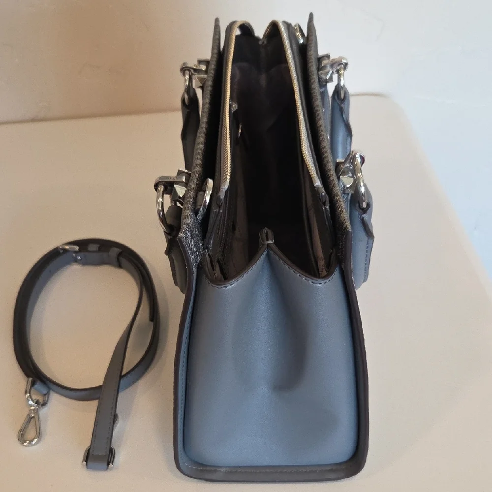 Michael Kors Gray Signature MK Medium Zip Satchel Crossbody - Picture 3 of 12